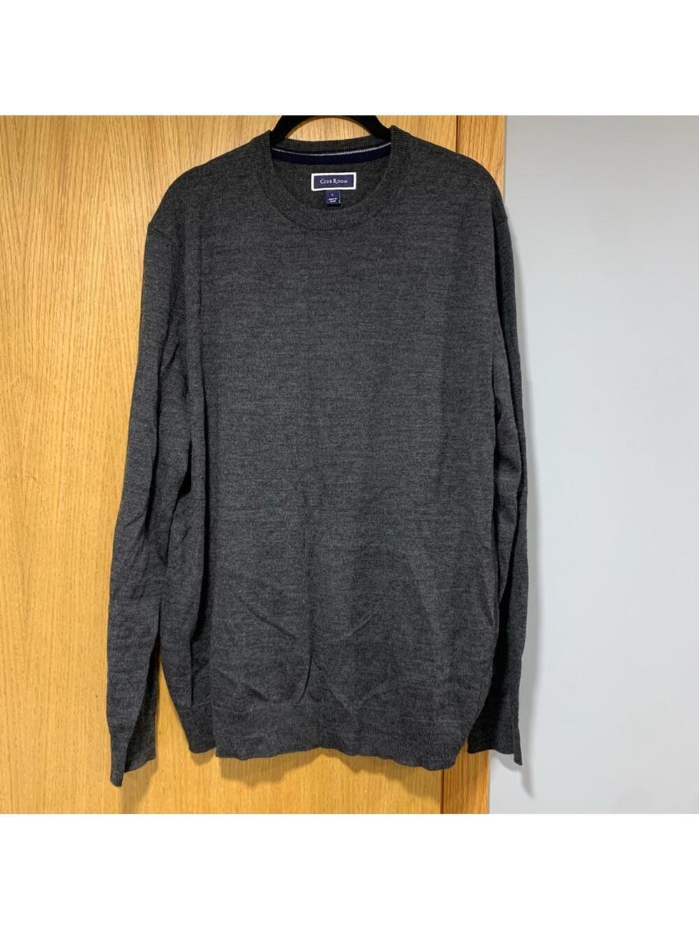 Club Room Grey Merino Wool Blend Crew Neck Sweater - Size Large